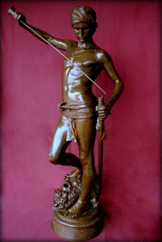 Sculpture Sculpture en Bronze - David vainqueur - Antonin Mercié (1854-1916)