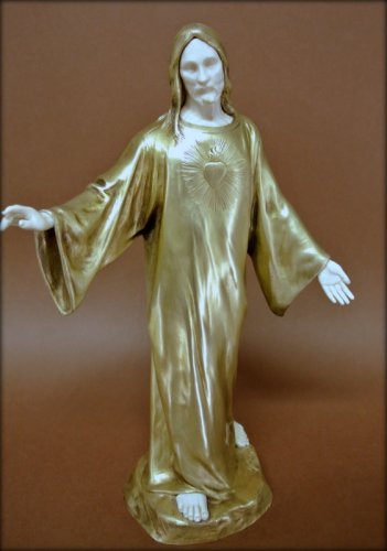 "Le Sacré coeur de Jésus" statue signée P Gasq - Sculpture Style Art Déco