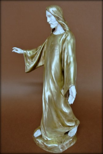 Sculpture Sculpture en Bronze - "Le Sacré coeur de Jésus" statue signée P Gasq