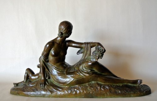 Venus et Cupidon - Groupe en bronze signé Joe Descomps - Sculpture Style Années 50-60