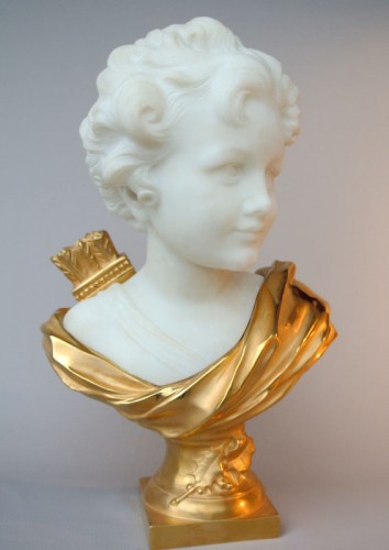 Buste marbre et bronze par léonard Agathon - Sculpture Style Art Déco