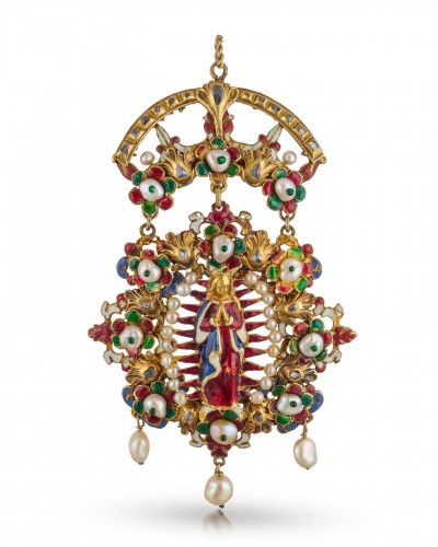 Important pendentif diamant, or et émail, Espagne début du XVIIe siècle