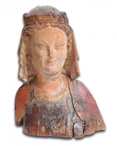  - Buste de la Vierge en chêne polychromé, France fin du XIIIe siècle