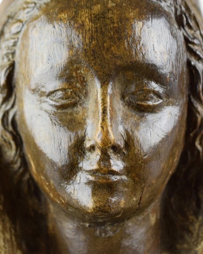 Tête de Vierge en chêne, France seconde moitié du XVe siècle - Matthew Holder