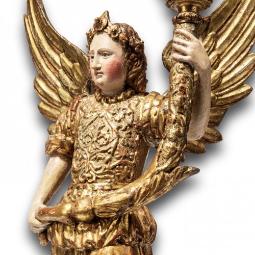 Sculpture  - Paire de torchères aux Anges en bois doré, Italie du Nord XVIIe siècle