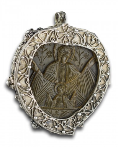  - Pendentif orthodoxe en corne monté sur argent, probablement le Mont Athos XVIIIe/XIX