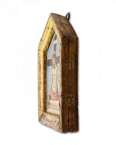 Antiquités - Pax en bois doré peint du Christ ressuscité