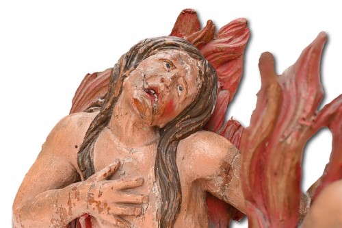 Art sacré, objets religieux  - Sculptures polychromes d'âmes brûlantes au purgatoire