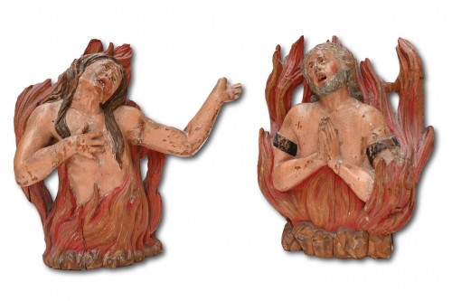 XVIIe siècle - Sculptures polychromes d'âmes brûlantes au purgatoire