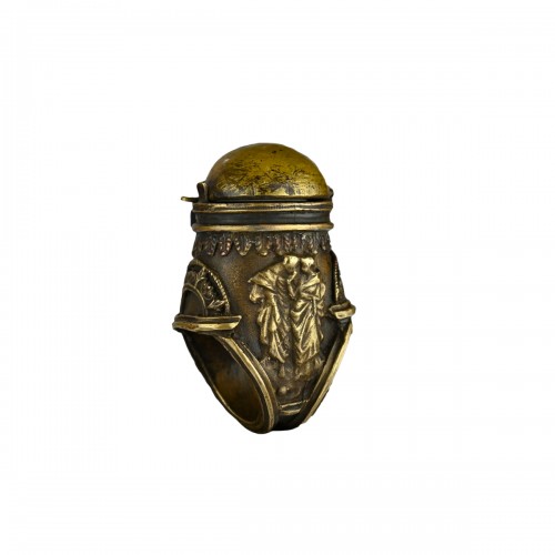 Bague à gant Renaissance en bronze ornée d'un encrier, Italie 16e /17e siècle