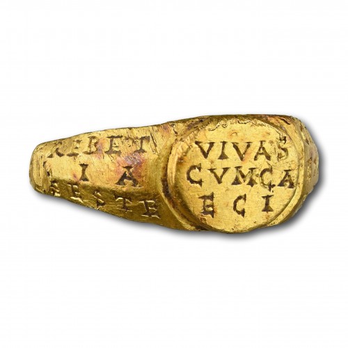 Bague talismanique ancienne en or avec inscriptions, 3e-4e siècle après JC - Bijouterie, Joaillerie Style 