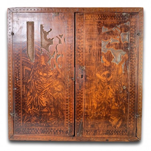 Mobilier Cabinet & Coffre - Cabinet de pyrogravure en bois de cyprès. Italie du Nord, fin du 16e siècle