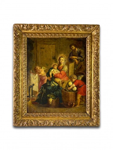 Sainte Famille avec putti. Flamand 17e siècle