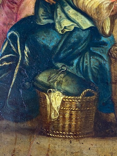 Tableaux et dessins  - Sainte Famille avec putti. Flamand 17e siècle