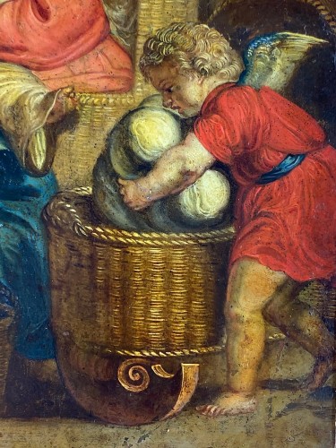 XVIIe siècle - Sainte Famille avec putti. Flamand 17e siècle
