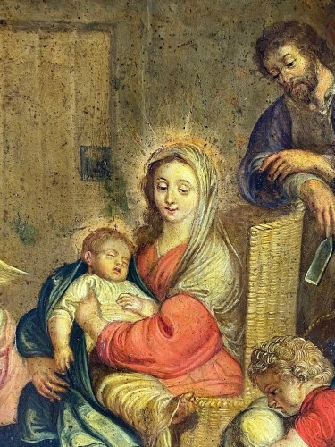Sainte Famille avec putti. Flamand 17e siècle - 