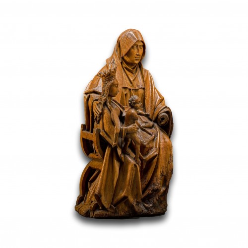 Sculpture en chêne de la Vierge et l'enfant avec sainte Anne. Brabant vers 1500 - Sculpture Style 