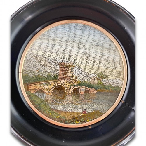 XIXe siècle - Micro-mosaïque du pont Lucano à Tivoli, Italie début du 19e siècle