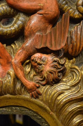Antiquités - Paire de reliefs en bois de Saint Michel et Laurent,  Espagne 17e siècle
