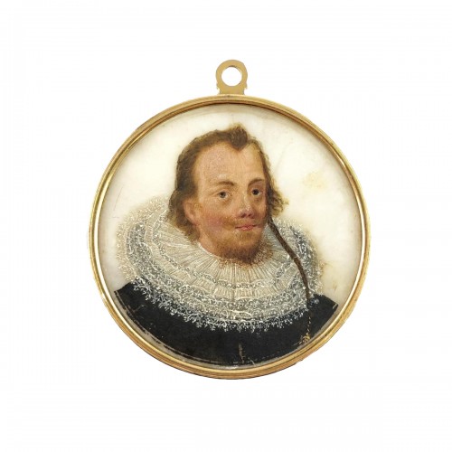 Portrait miniature recto-verso sur albâtre - Europe du Nord XVIIe siècle