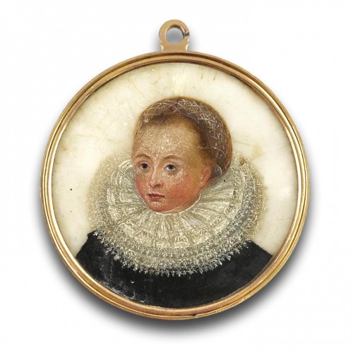 Portrait miniature recto-verso sur albâtre - Europe du Nord XVIIe siècle - Objets de Vitrine Style 