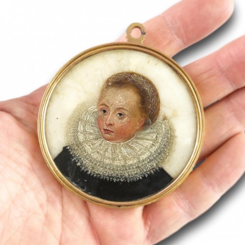 XVIIe siècle - Portrait miniature recto-verso sur albâtre - Europe du Nord XVIIe siècle