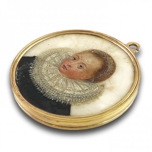 Portrait miniature recto-verso sur albâtre - Europe du Nord XVIIe siècle - 