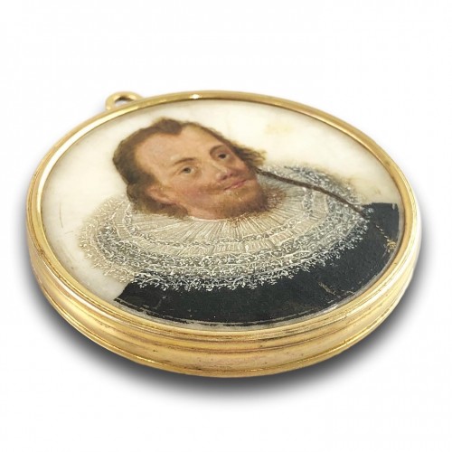  - Portrait miniature recto-verso sur albâtre - Europe du Nord XVIIe siècle