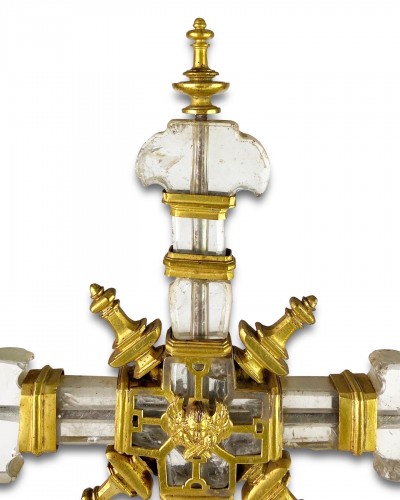 Antiquités - Importante croix processionnelle en cristal de roche, Espagne 13e / 14e siècle