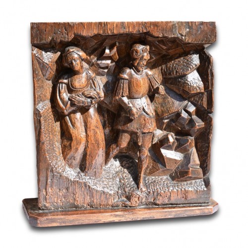 Relief en chêne de Saint Longinus et de la Vierge - Flandres début XVIe siècle - 