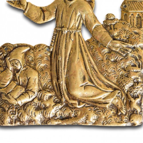 Art sacré, objets religieux  - Plaquette en bronze de l'apparition de Saint Bruno, France fin du XVIIe siècle.