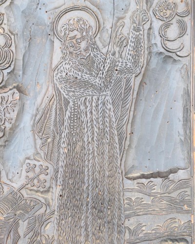 Grand bloc d'impression en bois avec Saint Rainerius de Pise, Italie XVIIe siècle - Matthew Holder