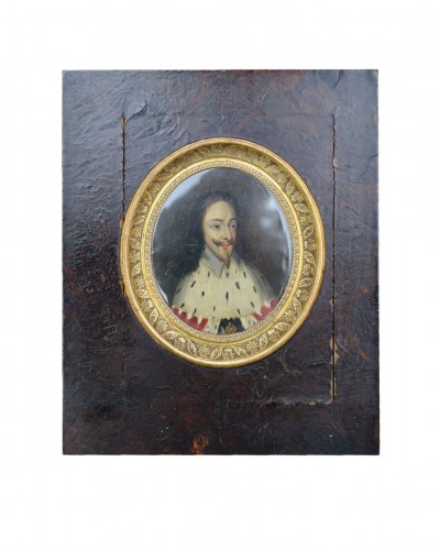 Portrait miniature du roi Charles I coiffé d'hermine, Angleterre XVIIe siècle