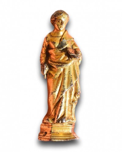 Bronze doré représentant Sainte Catherine, Italie début du XVe - Art sacré, objets religieux Style 
