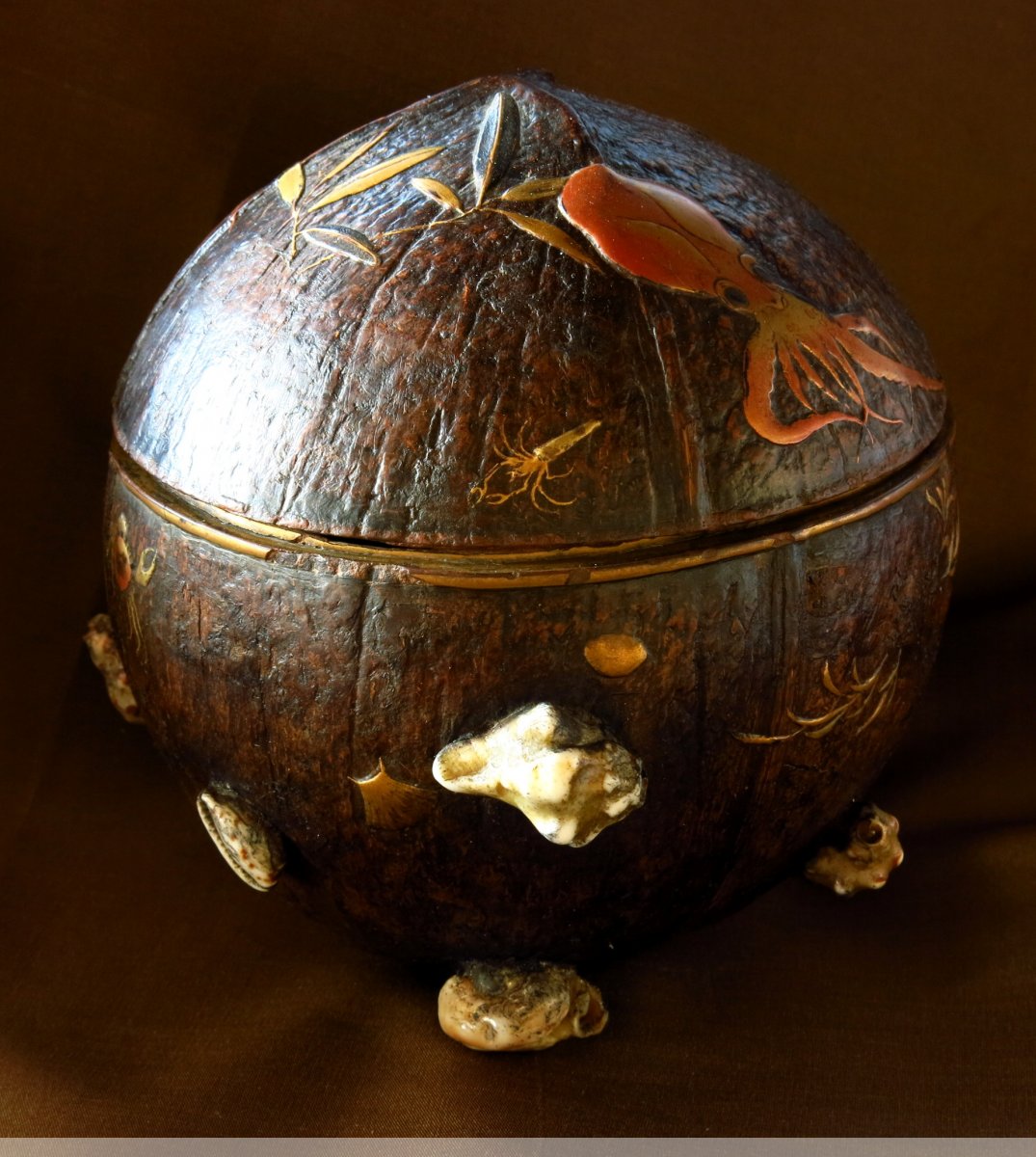 Coupe Noix de coco en laque Japon XVIIIe siècle N.41217