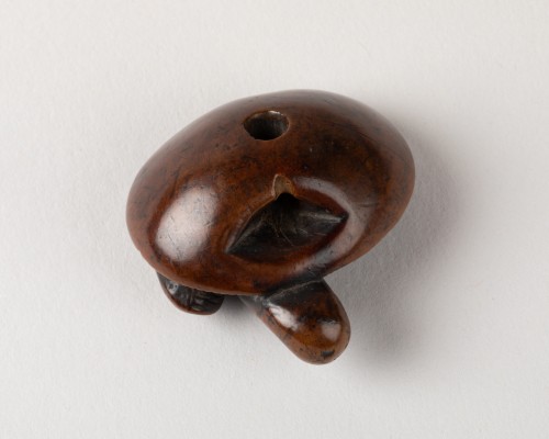 Netsuke - champignon et petite châtaigne accolée en bois. Japon Edo XIXe - Reflets des Arts