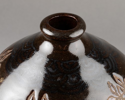 Vase en grès - Lotus et héron, Japon Edo - Reflets des Arts