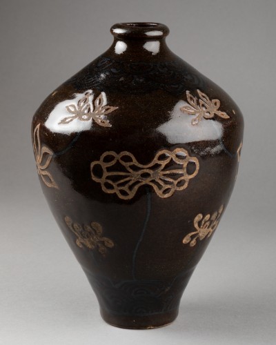 Vase en grès - Lotus et héron, Japon Edo - 
