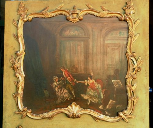 XIXe siècle - Trumeau début XIXe, bois doré et huile sur toile