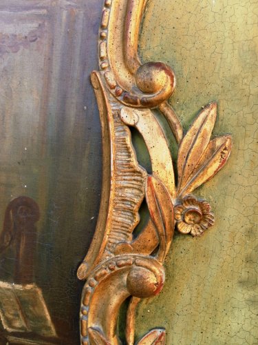 Antiquités - Trumeau début XIXe, bois doré et huile sur toile