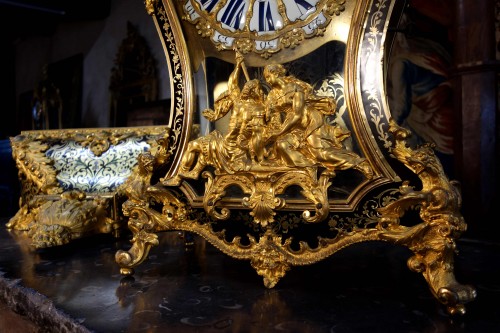 Louis XV - Grand cartel en marqueterie Boulle et bronzes dorés signé Fardouelle