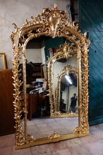 Monumentale paire de miroirs en bois doré, fin XIXe - Napoléon III