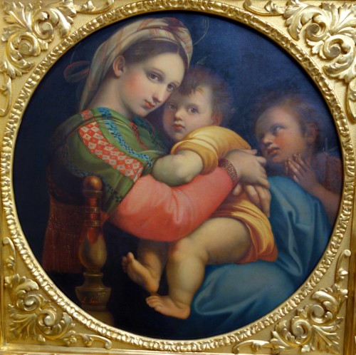 Tableaux et dessins Tableaux XIXe siècle - Grand tondo Madonna della Sedia d’après Raphaël