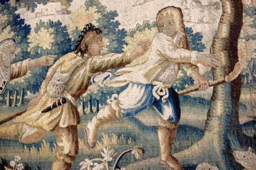 Grande tapisserie d’Aubusson « La chasse au renard », début du XVIIIe - Méounes Antiquités