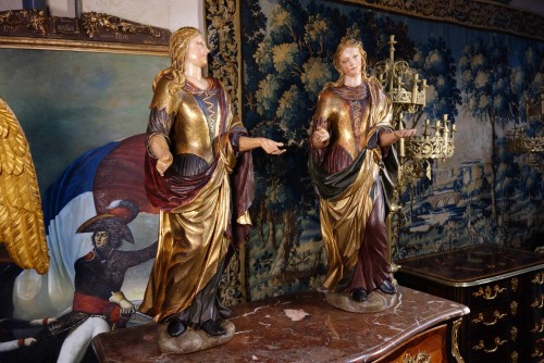 Paire de servantes vénitiennes en bois polychromé et doré - Sculpture Style 