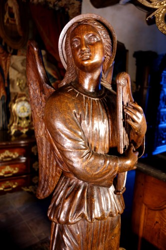 Sculpture Sculpture en Bois - Grand couple d’anges en bois sculpté