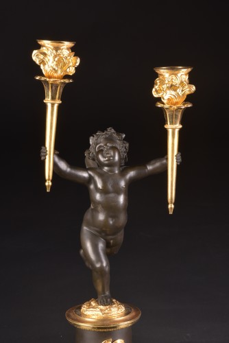 Ppaire de candélabres Empire en bronze doré et patiné - Luminaires Style Empire