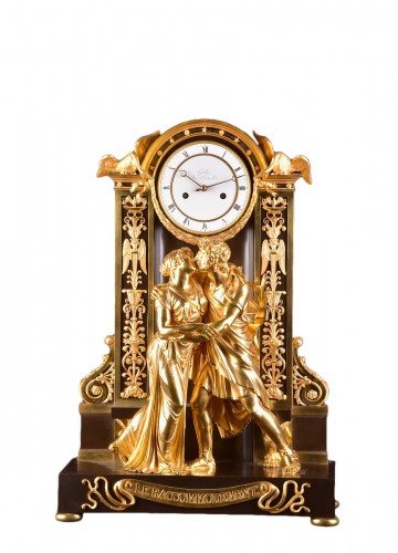 “Le Réconciliation” grande pendule Empire romantique en bronze doré