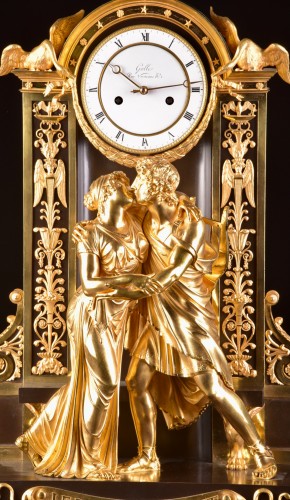 Horlogerie Pendule - “Le Réconciliation” grande pendule Empire romantique en bronze doré