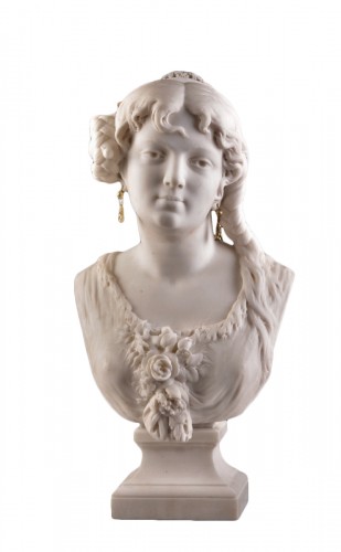 César CERIBELLI (1841-1918), Buste de femme en marbre de Carrare